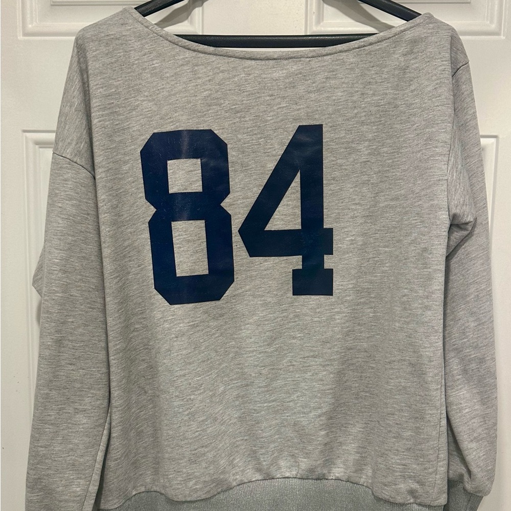 Gray Sweatshirt with Navy Number 84 Off the shoulder 84 long sleeve